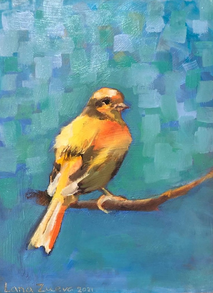 bird on brunch painting